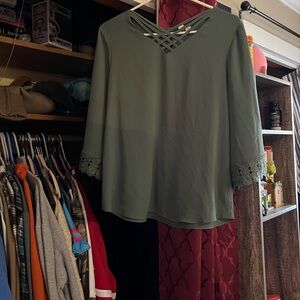 Chic Olive Lace Sleeve Women's Blouse